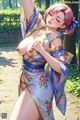 A woman in a kimono is posing for the camera.